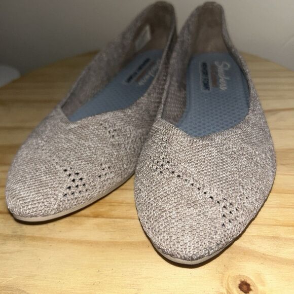 Skechers Cleo 2.0 Knitty City Taupe Ballet Flat Women 8 Air cooled Memory Foam - Picture 2 of 16